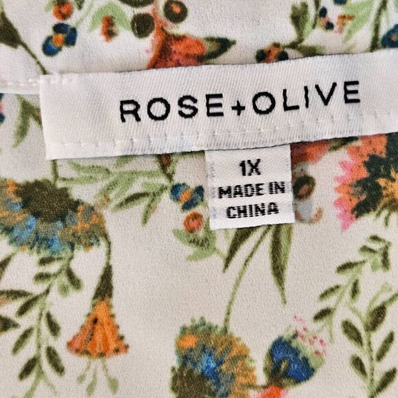 Rose + Olive Women's 1X Fall Florals Flutter Sleeve Smocked Shoulder Blouse - Picture 5 of 7